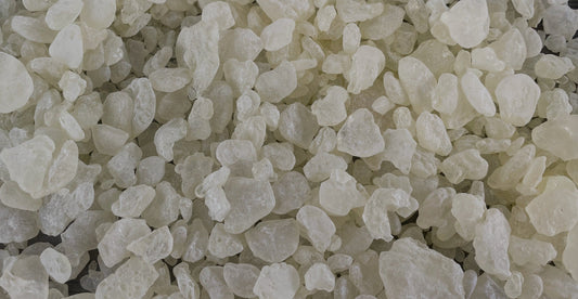 A heap of large white Chios mastic tears from Gum of Gods